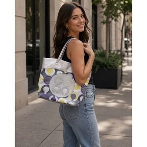 Coach Poppy Signature Spotlight Tote Bag Metallic Silver Purple 14970
